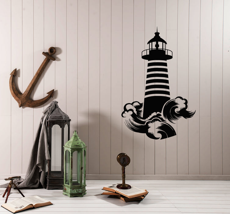 Vinyl Wall Decal Lighthouse Sea Ocean Waves Marine Style Nautical For the Sailor Stickers (4254ig)