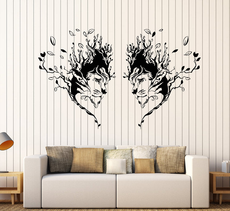 Vinyl Wall Decal Lions Heads African Animals Art Tree Nature Stickers Unique Gift (1783ig)