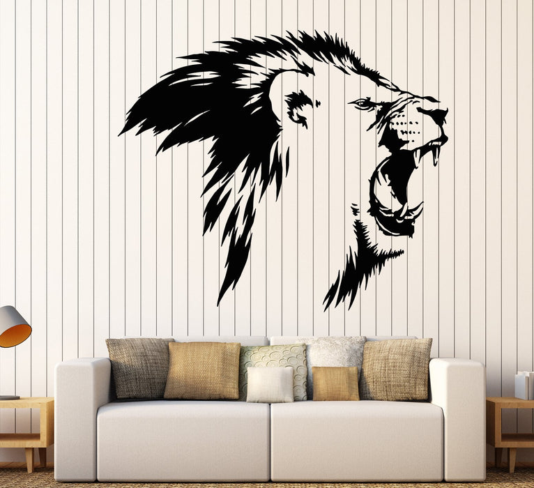 Vinyl Wall Decal Lion King Head Roar Fangs Predator African Animal Stickers Unique Gift (1840ig)