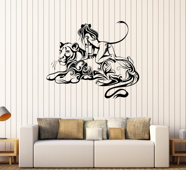 Vinyl Wall Decal Lioness Woman Fantasy Room Design Art Stickers Unique Gift (571ig)