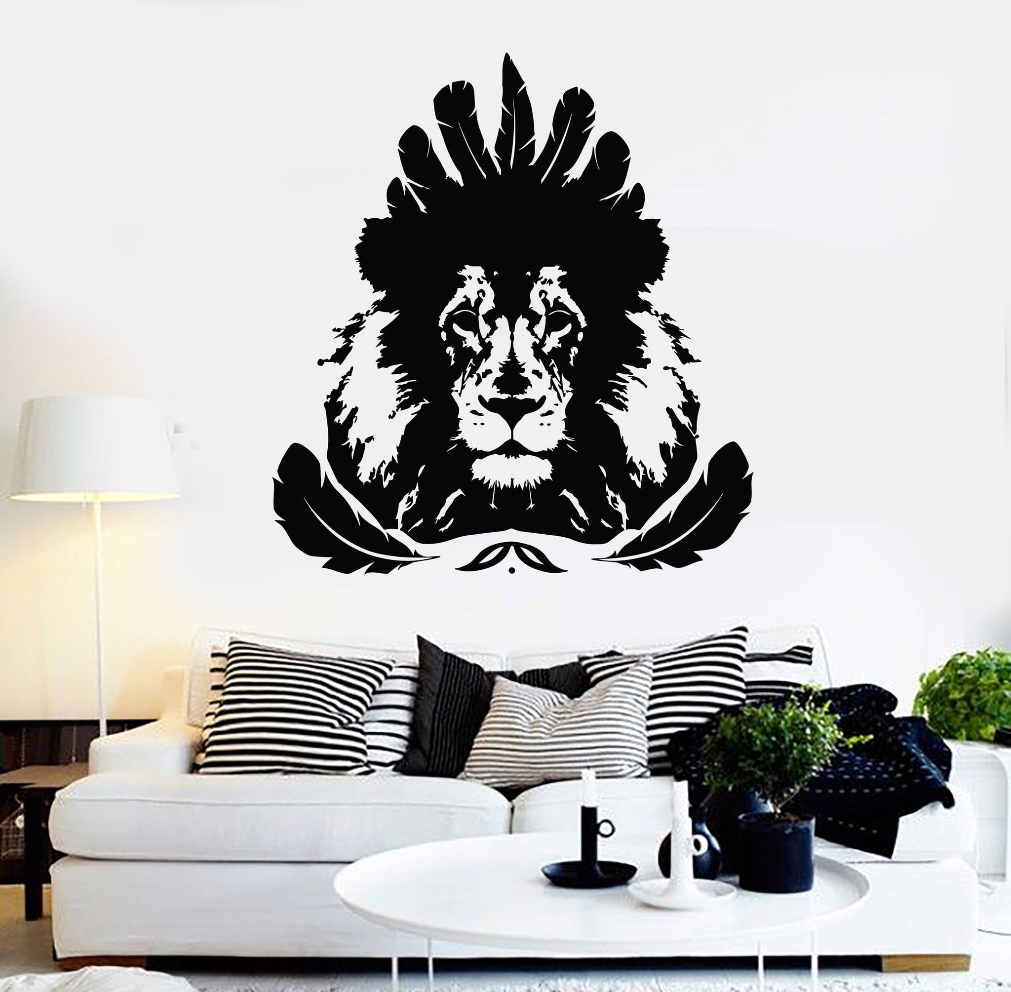 Vinyl Wall Decal Lion Feathers Art Decor Animal Predator Stickers Mura ...