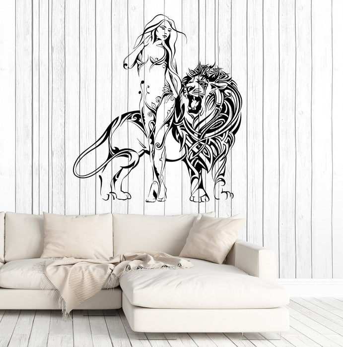 Vinyl Wall Decal Sexy Naked Girl Lion King Predator Stickers Unique Gift (1556ig)