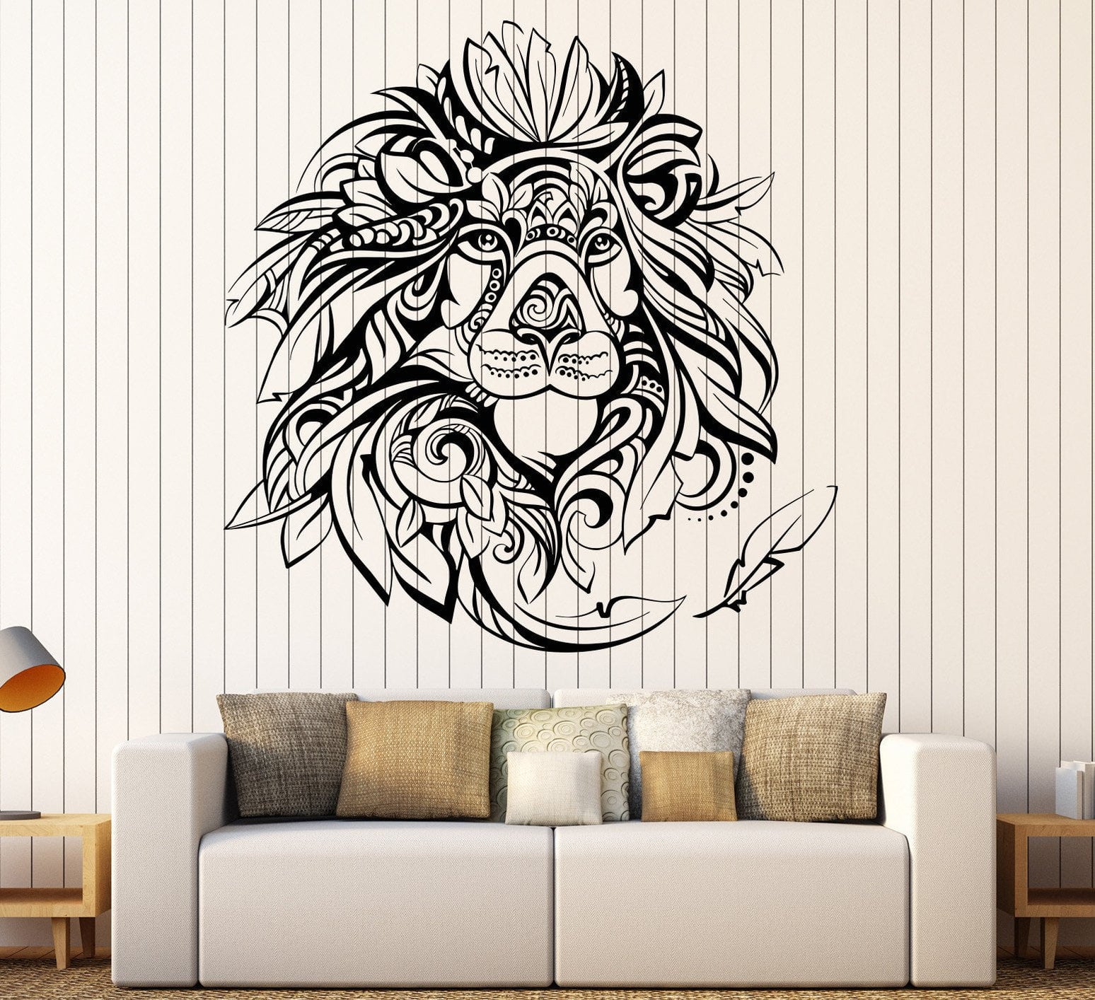 Vinyl Wall Decal King of Beasts Animal African Lion Feathers Head Stic ...
