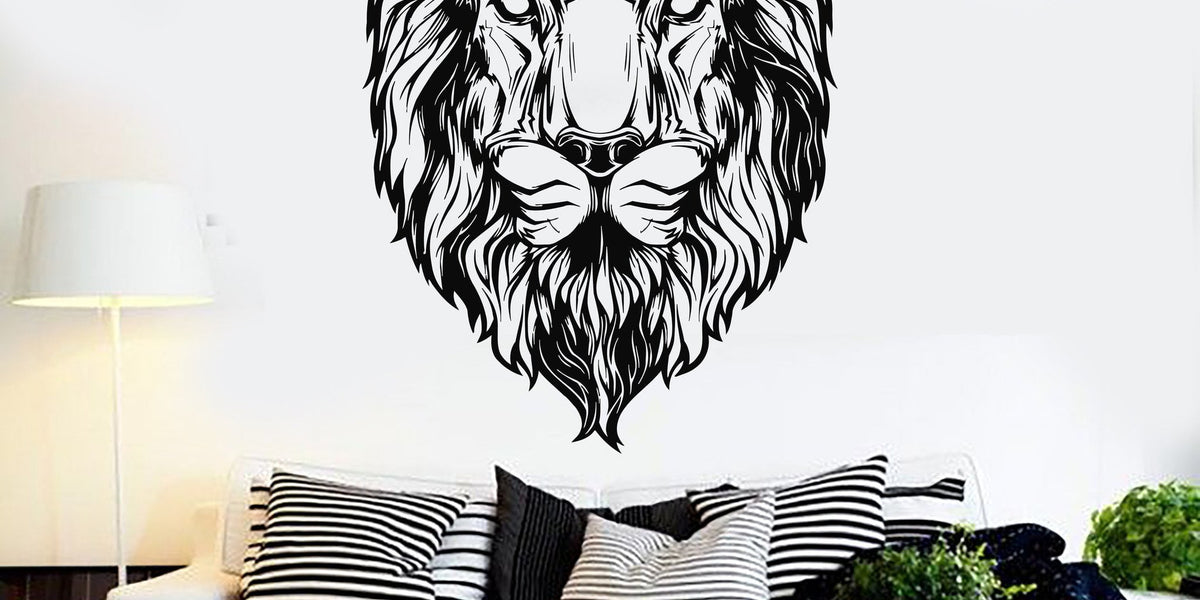 Vinyl Wall Decal Lion Head Tribal Art Predator Animal Stickers Unique ...