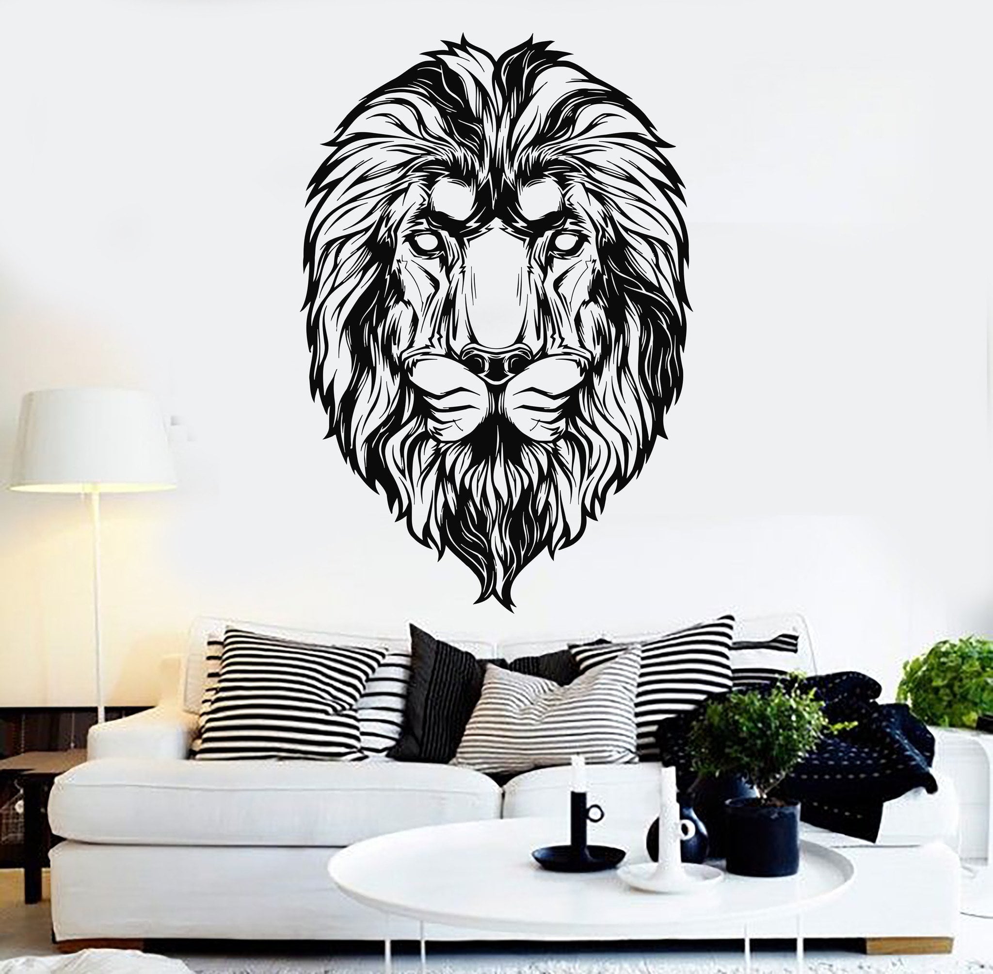 Vinyl Wall Decal Lion Head Tribal Art Predator Animal Stickers Unique ...