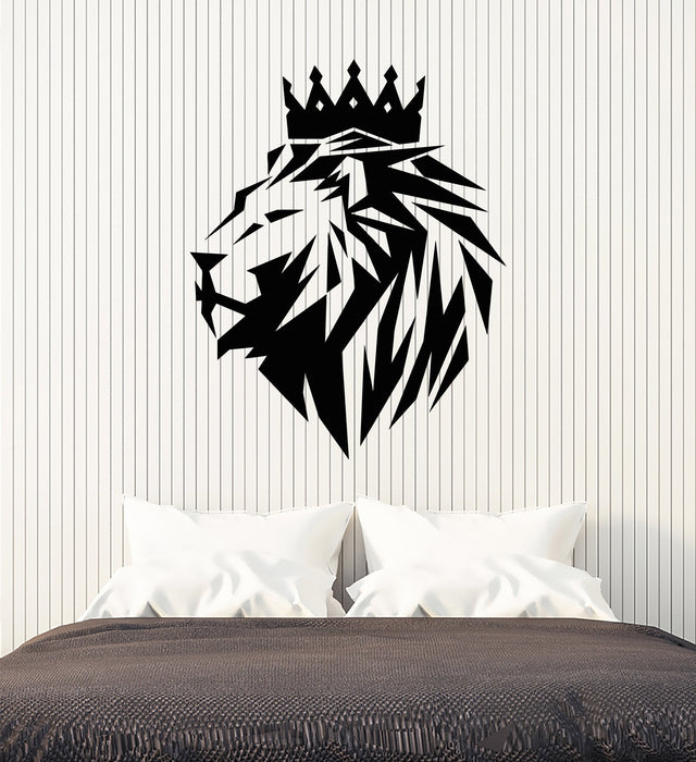 Viny Wall Decal Abstract Polyhedron African Lion King Crown Animal Cat Stickers (3064ig)