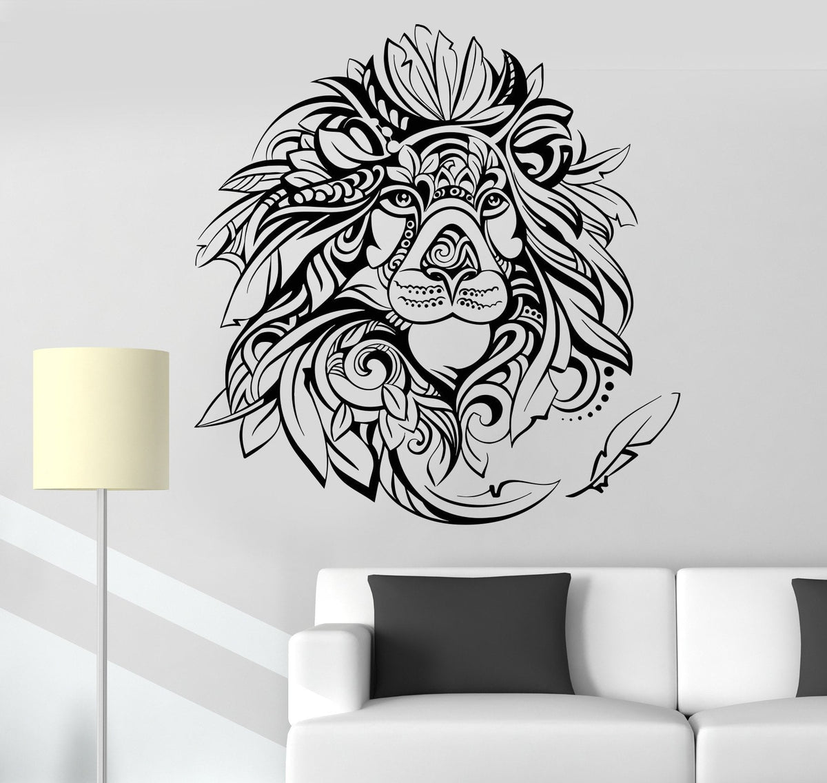 Vinyl Wall Decal King of Beasts Animal African Lion Feathers Head Stic ...