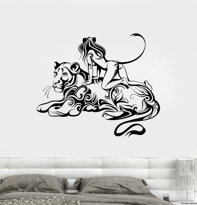 Autocollant mural en vinyle Lionne Femme Fantasy Room Design Art Stickers Cadeau unique (571ig)