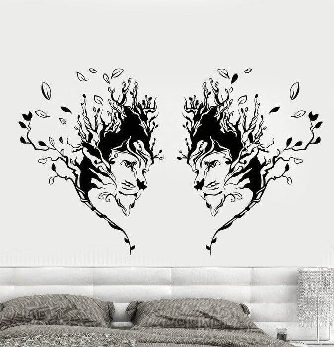 Vinyl Wall Decal Lions Heads African Animals Art Tree Nature Stickers Unique Gift (1783ig)