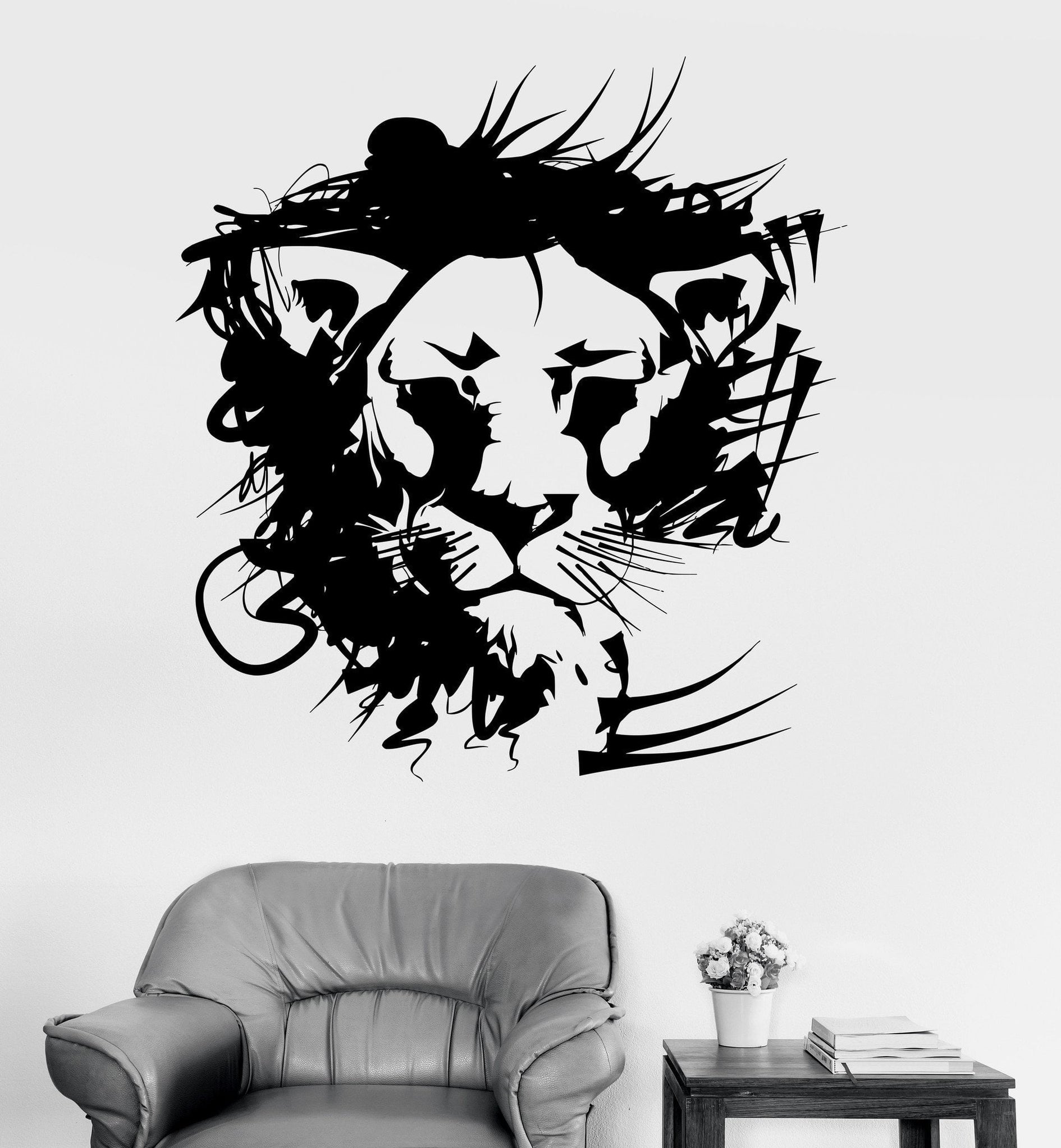 Vinyl Wall Decal Lion Head Predator Animal Tribal Decor Stickers Mural ...