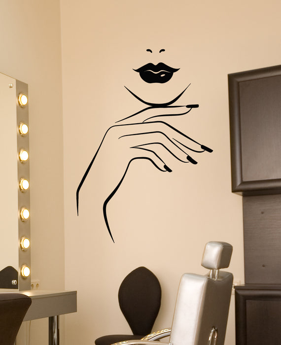 Vinyl Wall Decal Girl Lips Beauty Salon Manicure Nail Service Stickers (3436ig)