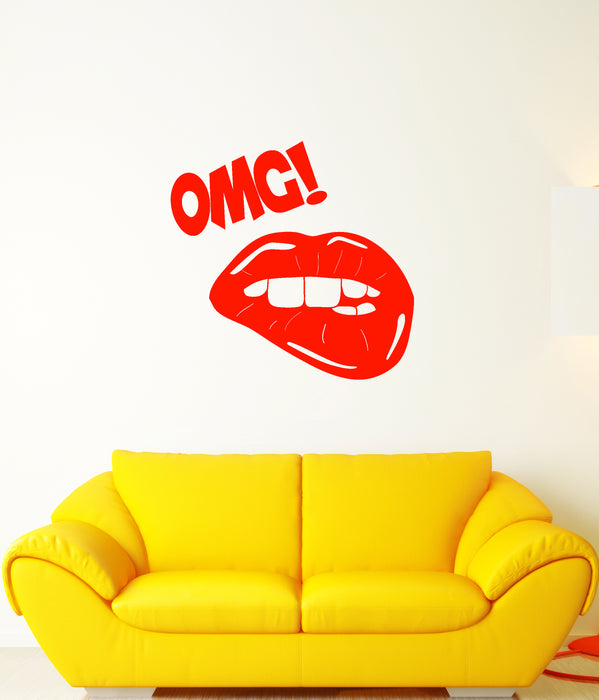 Vinyl Wall Decal Sexy Girl Lips OMG Beauty Salon Logo Stickers (3802ig)