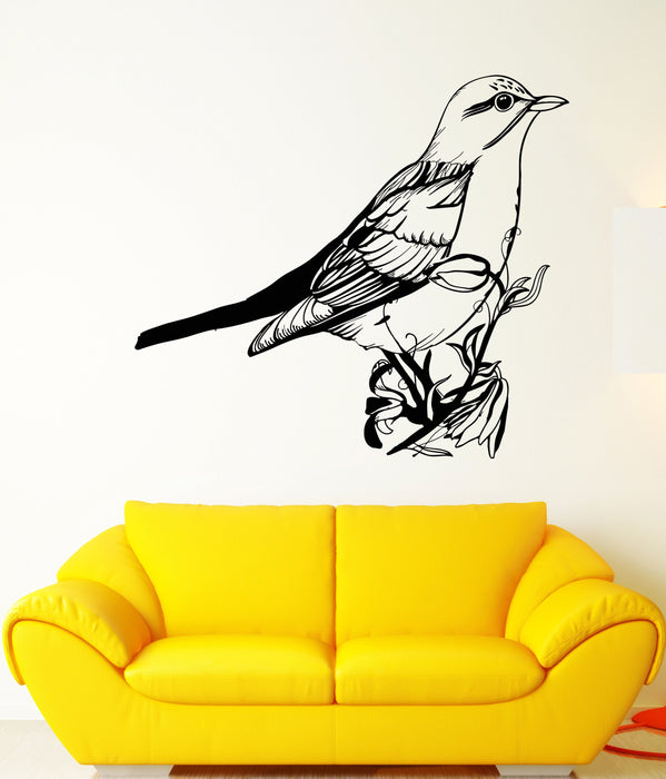 Vinyl Wall Decal Songbird Bird On Branch Animal Nature Flowers Stickers Unique Gift (1506ig)