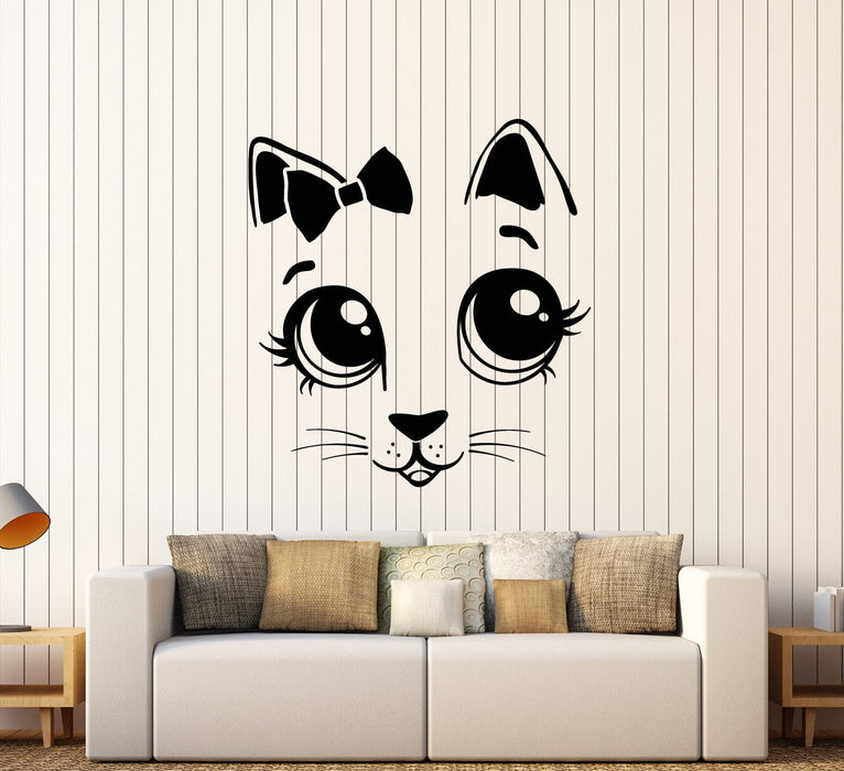 Vinyl Wall Decal Cartoon Cat Kitten Bow Tie Children's Room Stickers (3042ig)