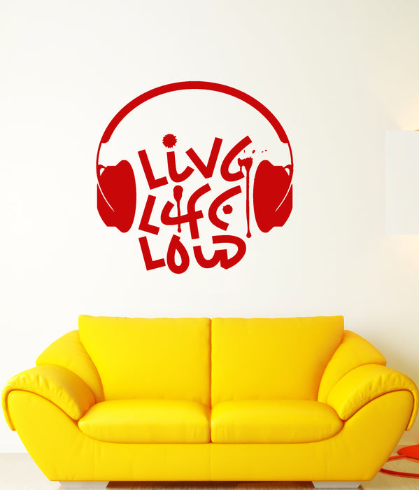 Vinyl Wall Decal Live Music Loud Musical Quote Headphones Words Stickers (3209ig)