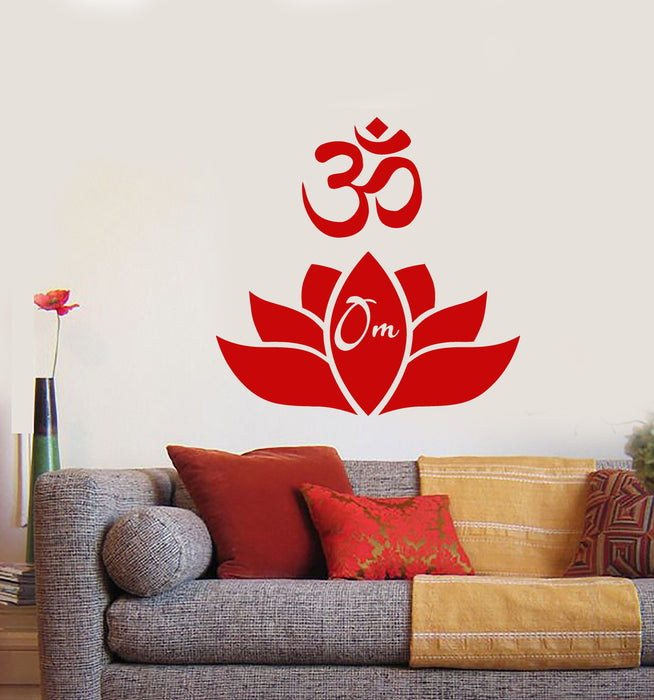 Vinyl Wall Decal Lotus Flower Mandala Om Yoga Center Room Stickers (3022ig)