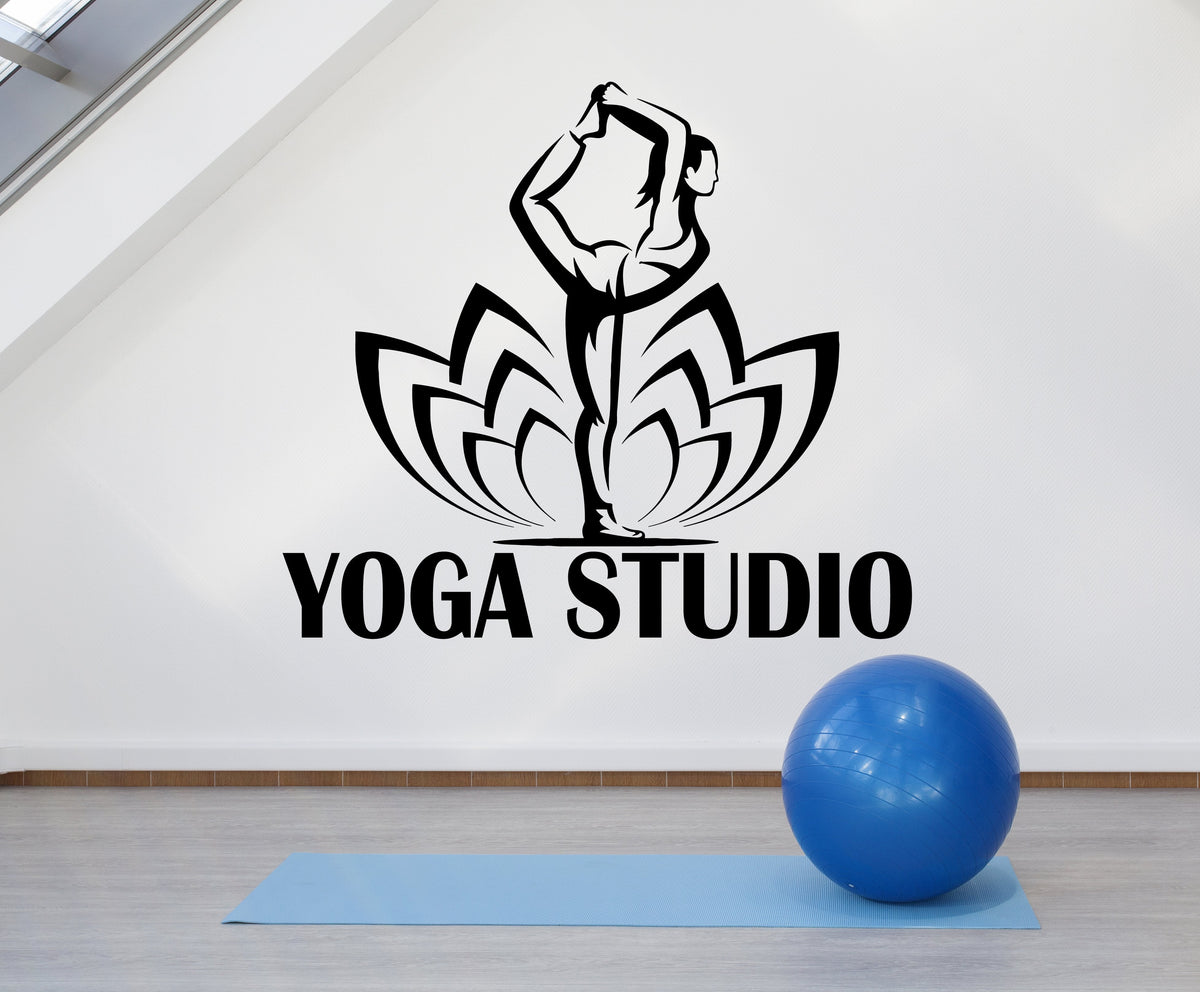 Vinyl Wall Decal Yoga Studio Logo Pose Lotus Flower Stickers (2323ig ...