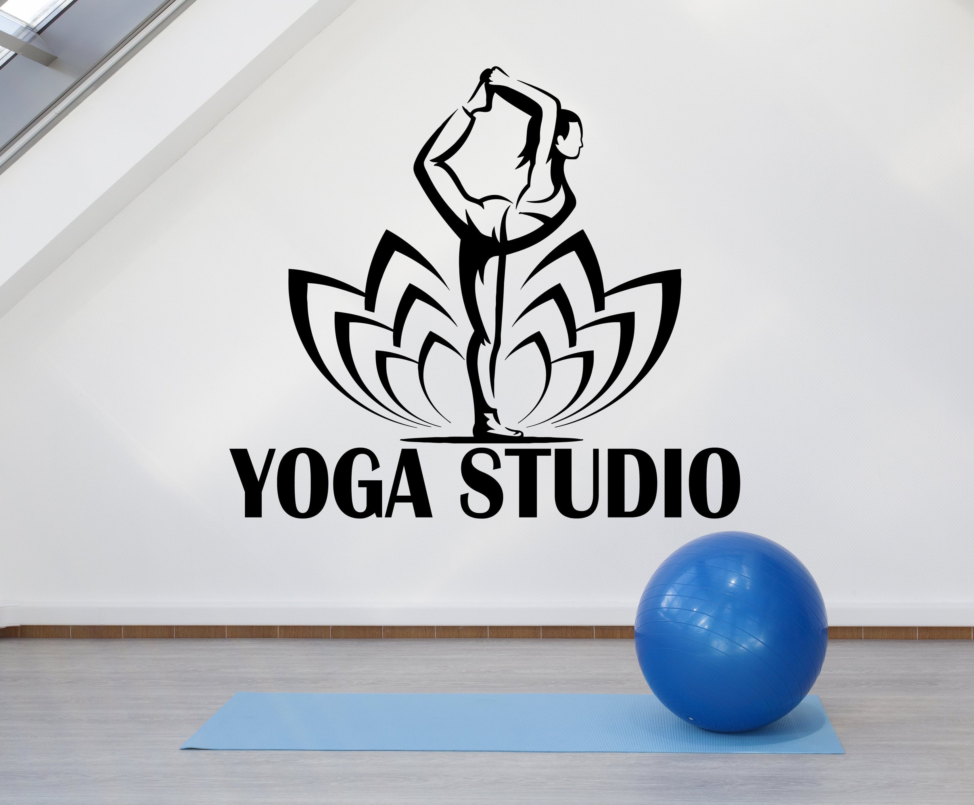 Vinyl Wall Decal Yoga Studio Logo Pose Lotus Flower Stickers (2323ig ...