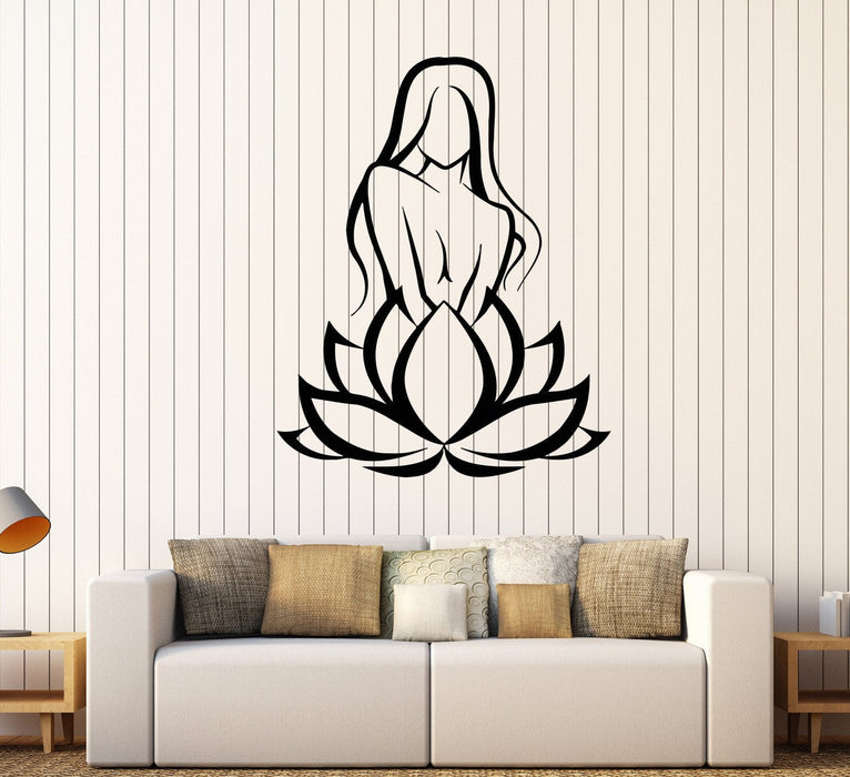 Vinyl Wall Decal Lotus Flower Girl Beauty Salon Woman Stickers Unique Gift (413ig)