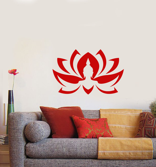 Vinyl Wall Decal Lotus Flower Blooming Bud Buddha Head Stickers (3701ig)