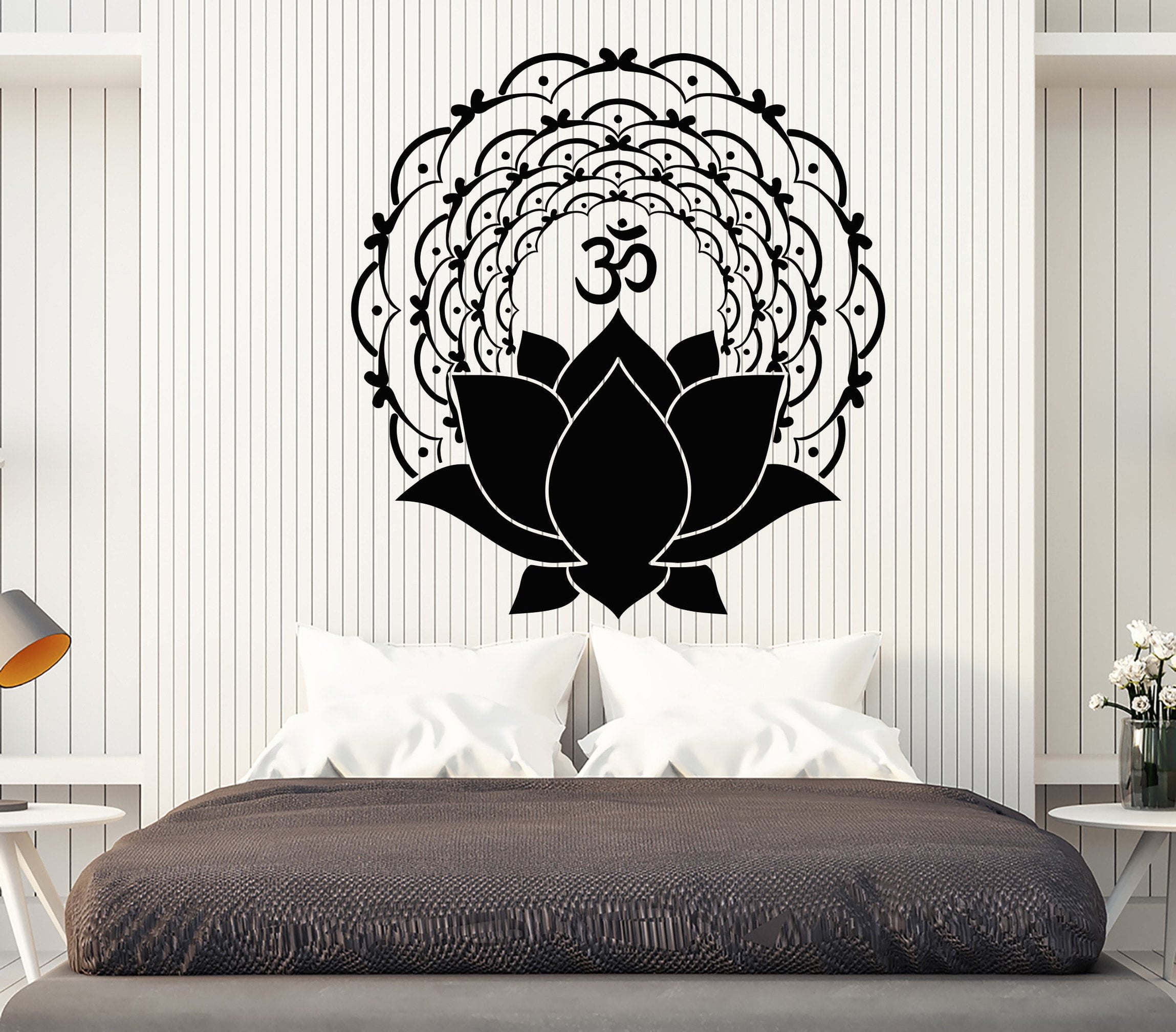 Vinyl Wall Decal Mantra Om Lotus Flower Yoga Buddhism Stickers Unique ...