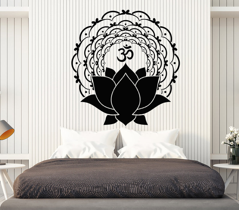 Vinyl Wall Decal Mantra Om Lotus Flower Yoga Buddhism Stickers Unique Gift (1522ig)