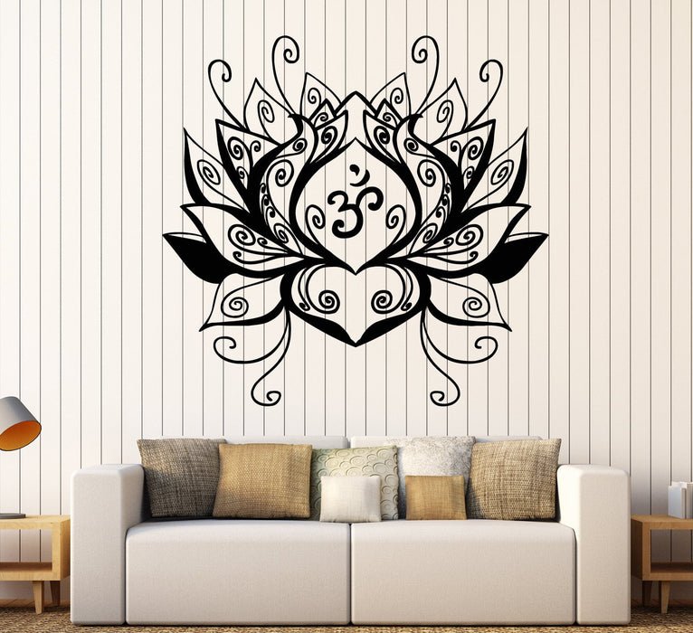 Vinyl Wall Decal Lotus Flower Om Yoga Center Meditation Buddhism Stickers Unique Gift (1665ig)