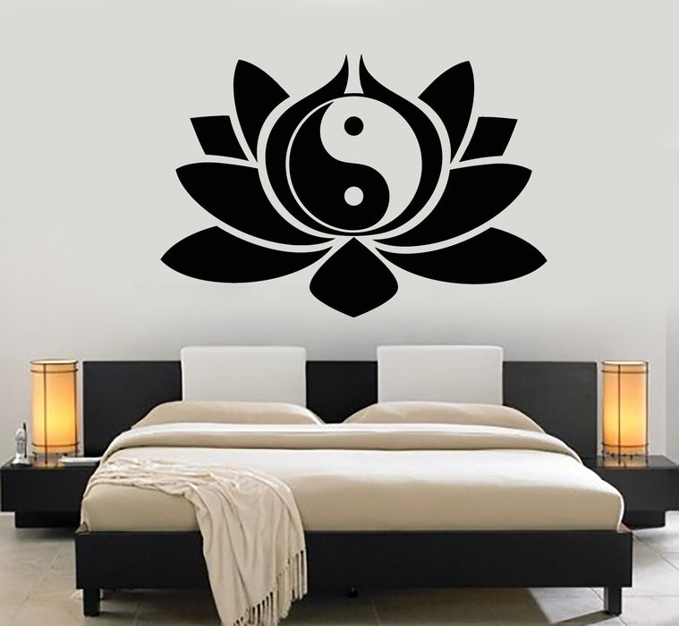 Vinyl Wall Decal Lotus Flower Yin Yang Symbol Buddhism Yoga Stickers Unique Gift (1817ig)