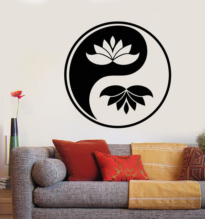 Vinyl Wall Decal Yin Yang Buddhism Symbol Lotus Flower Stickers (2277ig)