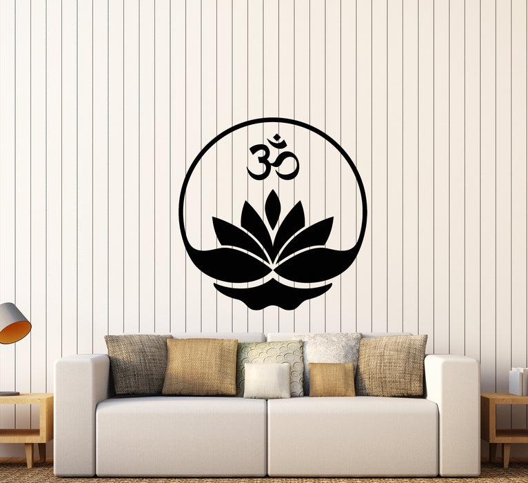 Vinyl Wall Decal Om Mantra Lotus Flower Meditation Room Stickers (3331ig)