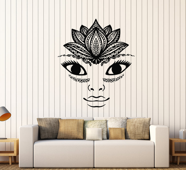 Vinyl Wall Decal Lotus Flower Yoga Studio Meditation Room Girl Face Stickers (3185ig)