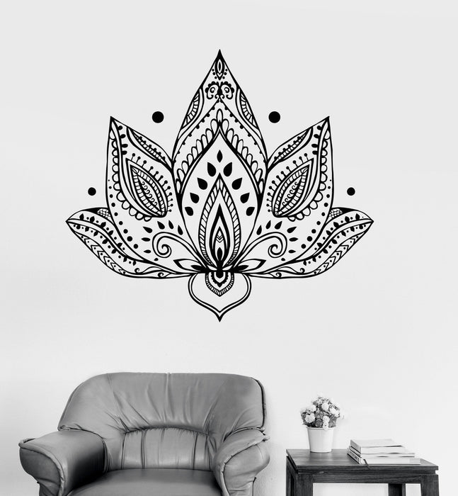 Vinyl Wall Decal Lotus Flower Patterns Yoga Buddhism Bedroom Stickers Unique Gift (ig3423)