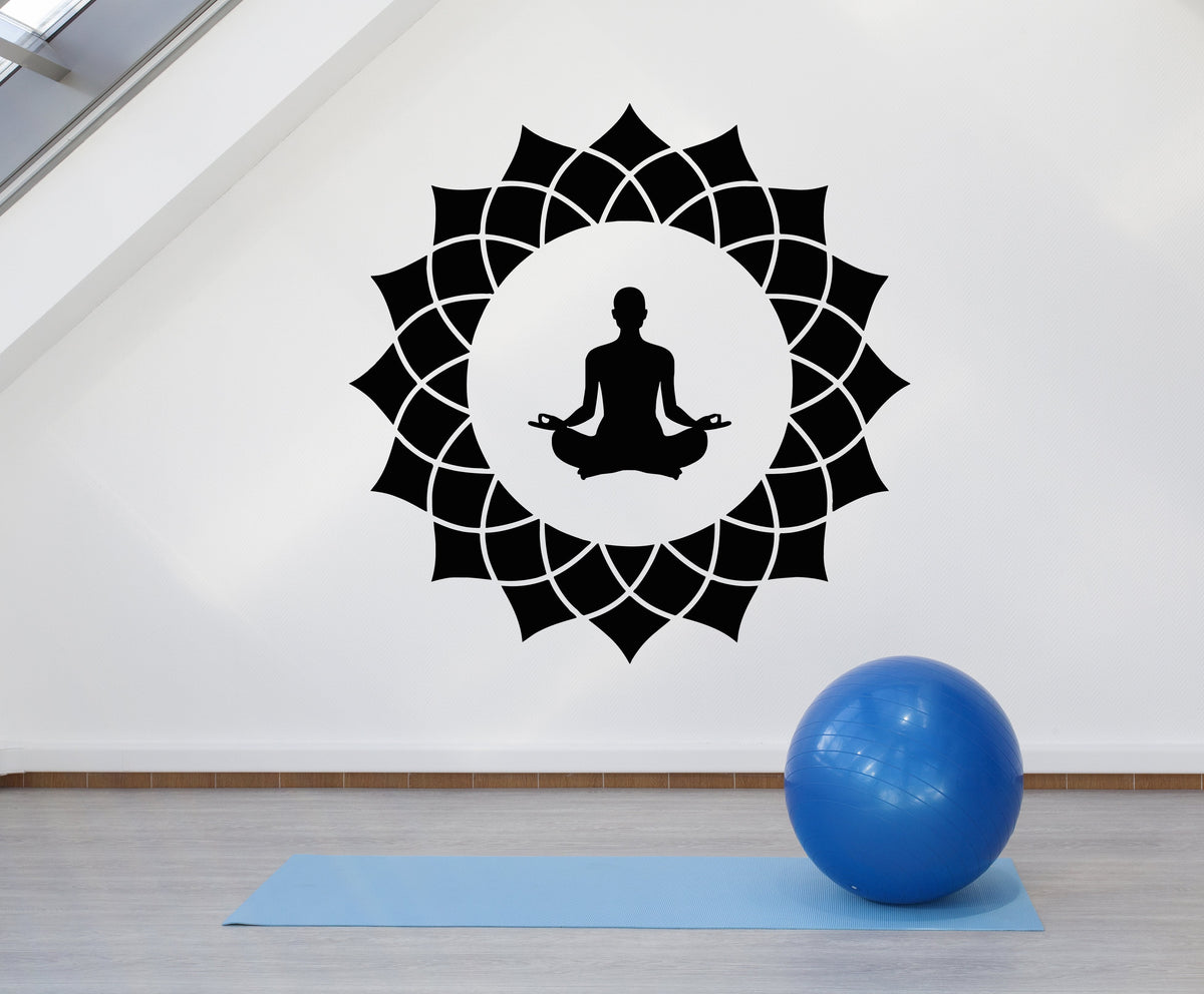 Vinyl Wall Decal Lotus Flower Yoga Meditation Man Pose Room Stickers ...