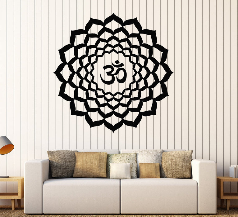Vinyl Wall Decal Lotus Om Sanskrit Character Buddhism Mandala Stickers Unique Gift (112ig)