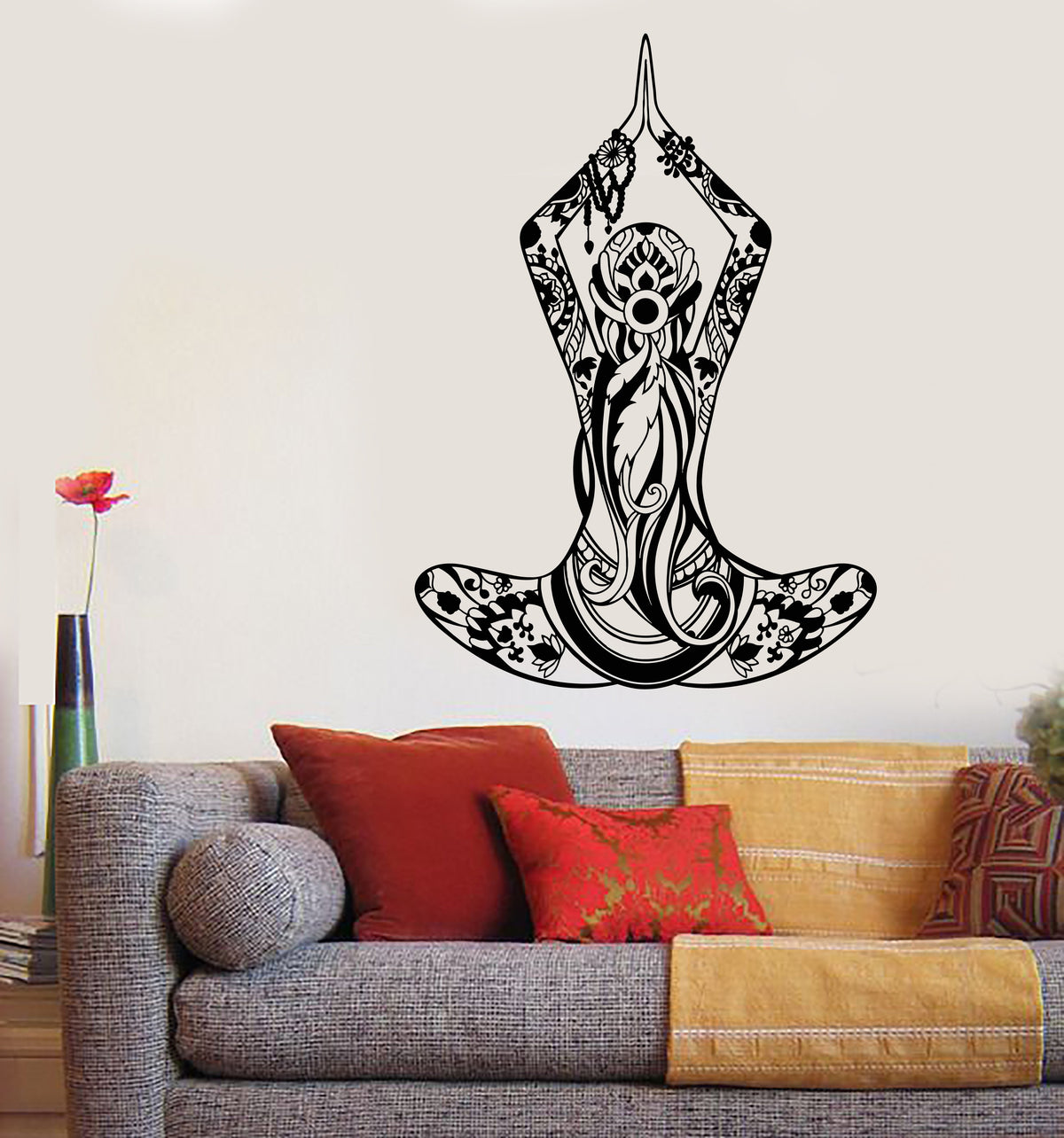 Vinyl Wall Decal Yoga Beautiful Girl Meditation Pose Lotus Stickers Un ...
