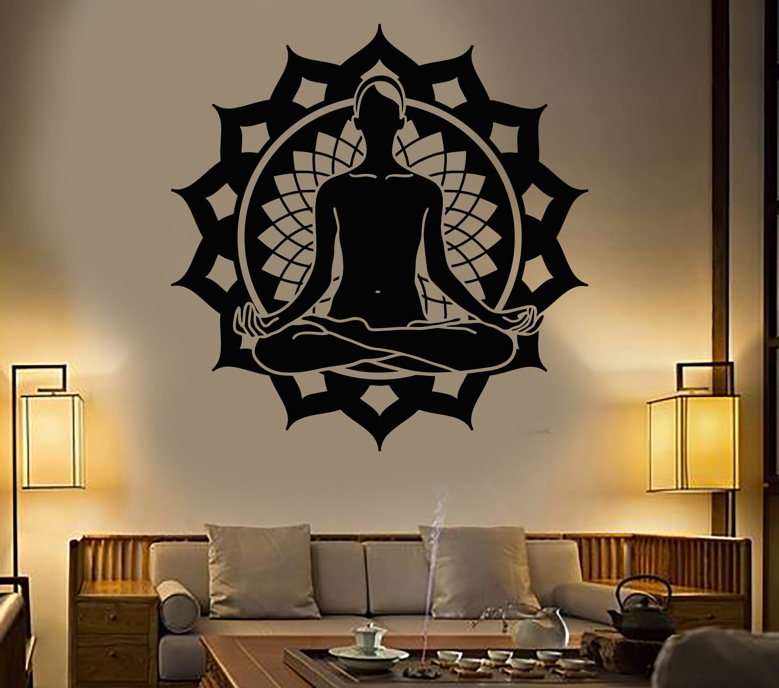 Vinyl Wall Decal Lotus Flower Pose Yoga Meditation Studio Stickers Uni ...
