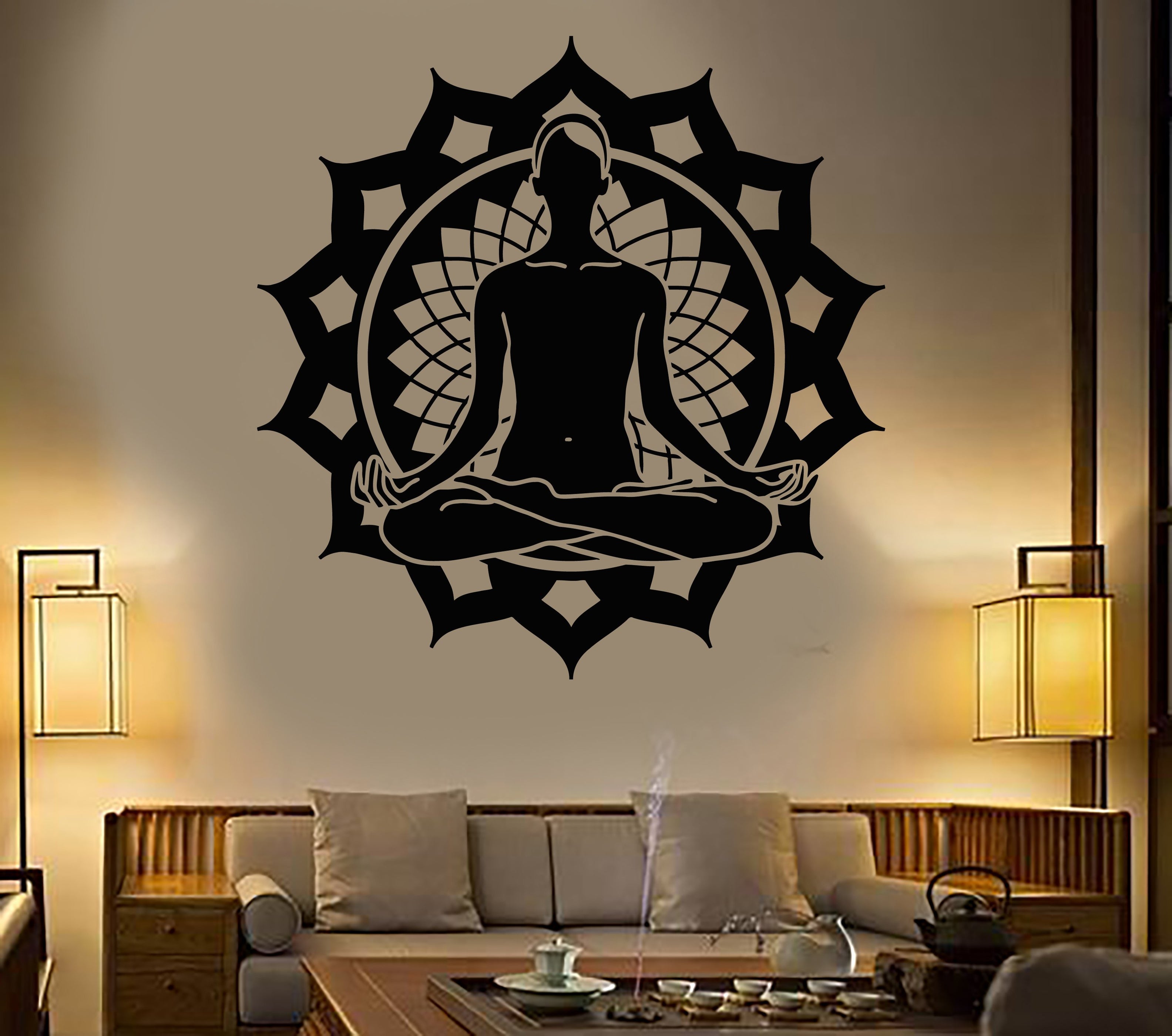 Vinyl Wall Decal Lotus Flower Pose Yoga Meditation Studio Stickers Uni ...
