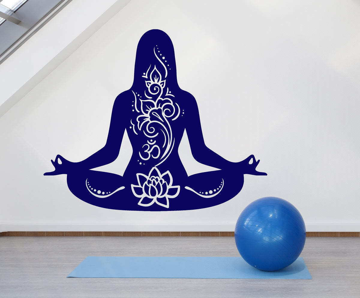 Vinyl Wall Decal Yoga Girl Meditation Lotus Pose Om Mantra Stickers Un ...