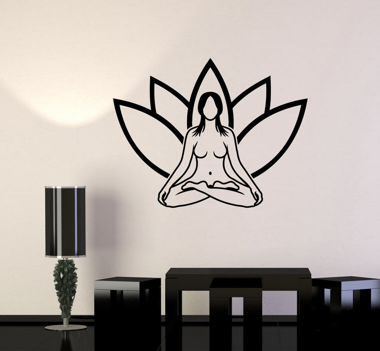 Vinyl Wall Decal Lotus Woman Yoga Center Meditation Stickers Unique Gift (648ig)