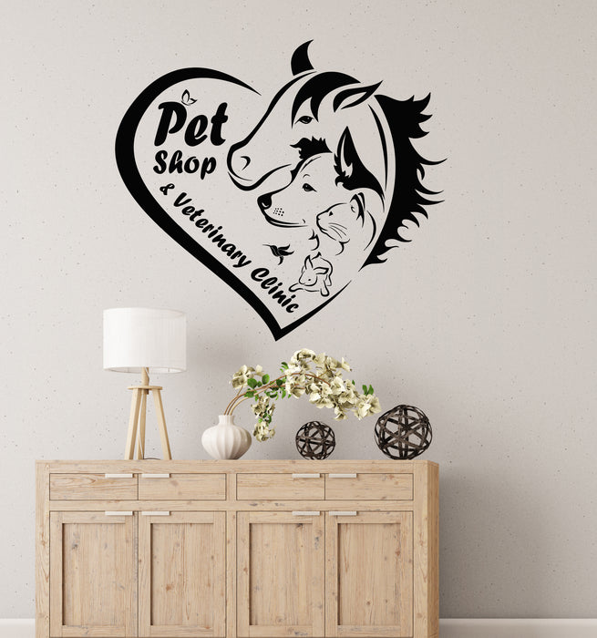 Vinyl Wall Decal Pet Shop Veterinary Clinic Logo Animal Care Heart Stickers (4219ig)