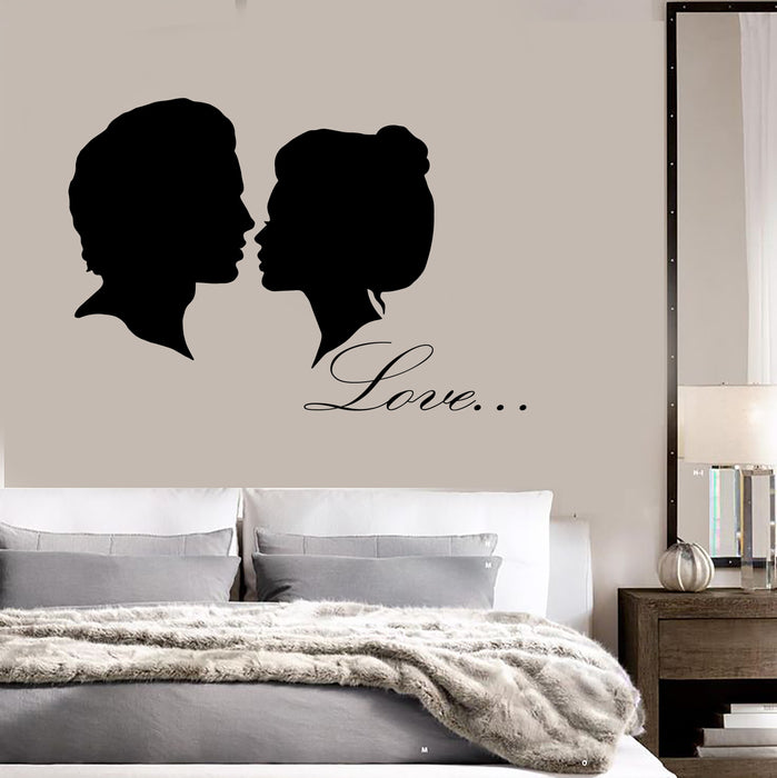 Vinyl Wall Decal Man And Woman Head Silhouette Love Romantic Stickers (2748ig)