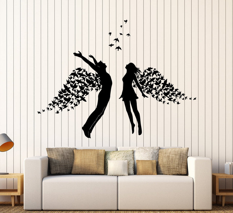 Vinyl Wall Decal Love Couple Romance Wings Bedroom Stickers Unique Gift (ig3793)