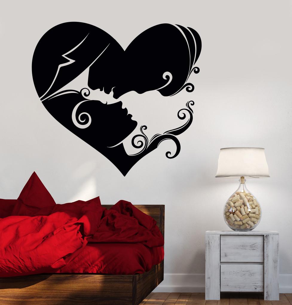 Vinyl Wall Decal Heart Loving Couple Bedroom Art Love Stickers Unique ...