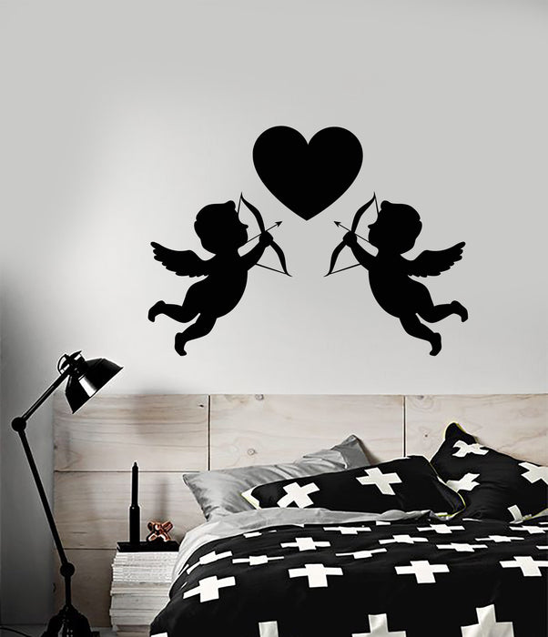 Vinyl Wall Decal Love Heart Symbol Cupids With Bow Wedding Salon Stickers (2805ig)