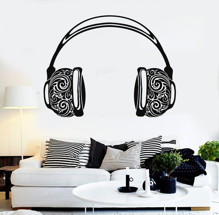 Vinyl Wall Decal Headphones Musical Pattern Music Art Stickers Mural Unique Gift (362ig)