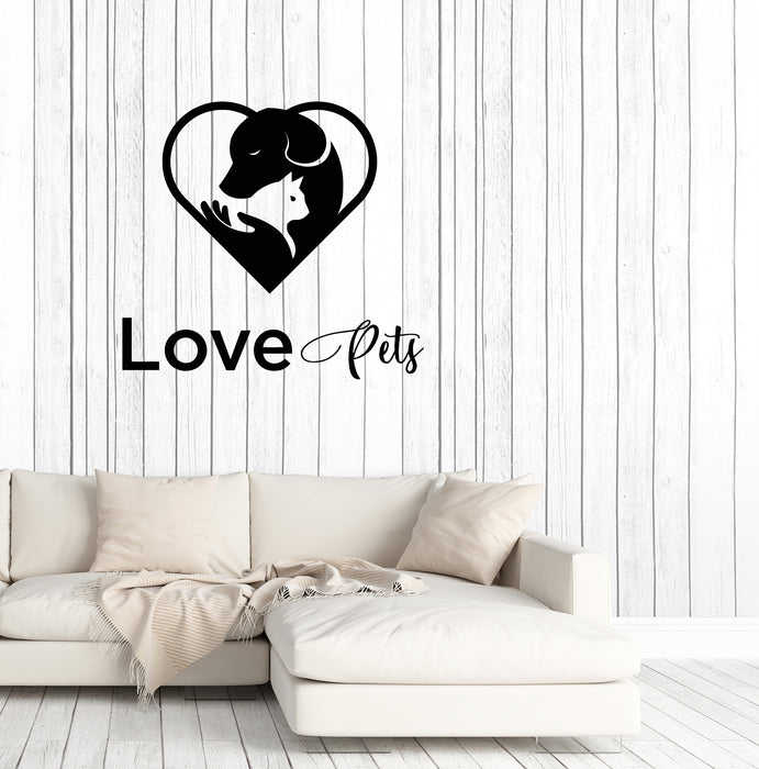 Vinyl Wall Decal Love Pets Shop Logo Grooming Beauty Salon Stickers (3942ig)