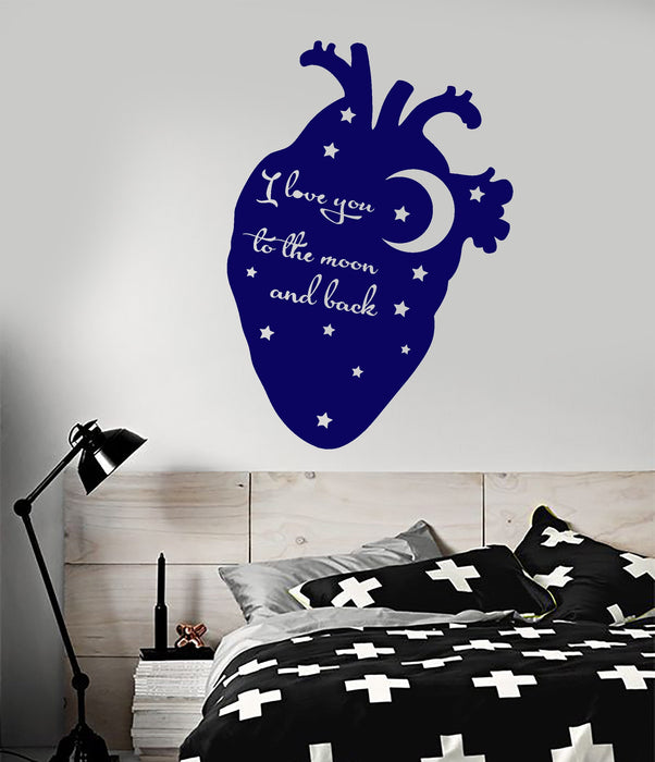 Vinyl Wall Decal Heart Love Romance Quote To The Moon And Back Stickers (2397ig)