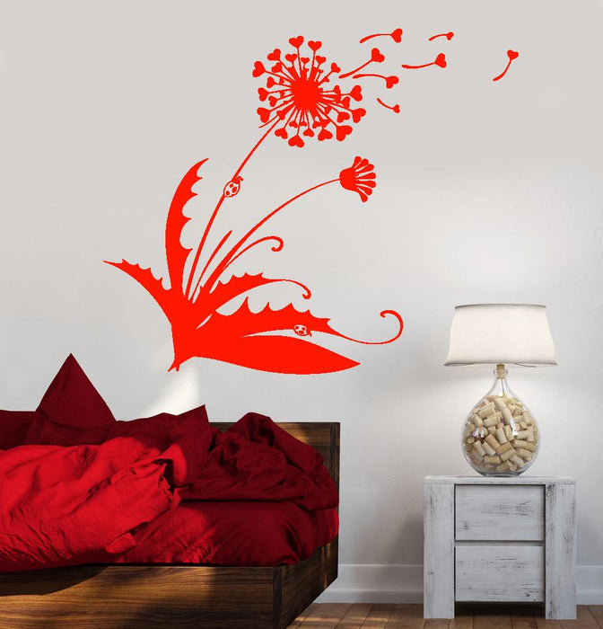 Vinyl Wall Decal Dandelion Blowball Flower Hearts Love Ladybug Stickers Unique Gift (1694ig)