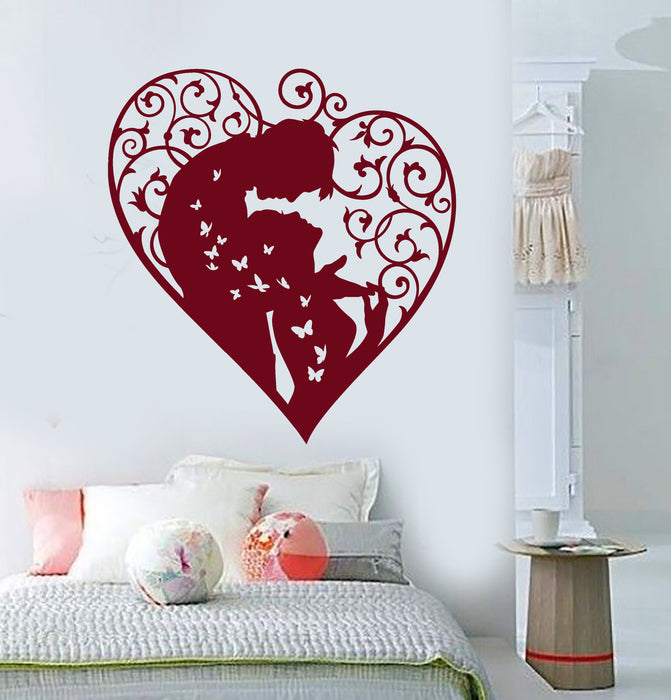 Vinyl Wall Decal Heart Love Lovers Man and Woman Butterflies Stickers (2458ig)