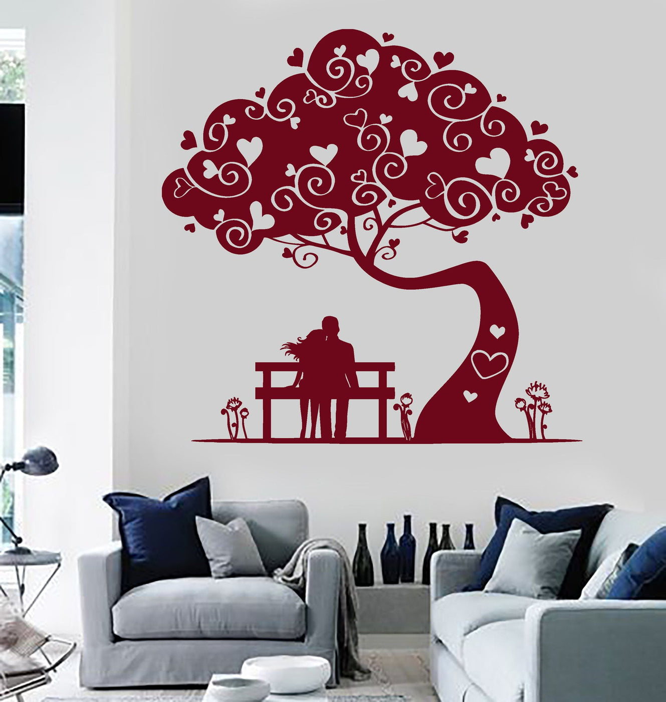 Vinyl Wall Stickers Loving Couple Tree Love Heart Romantic Decal Mural ...